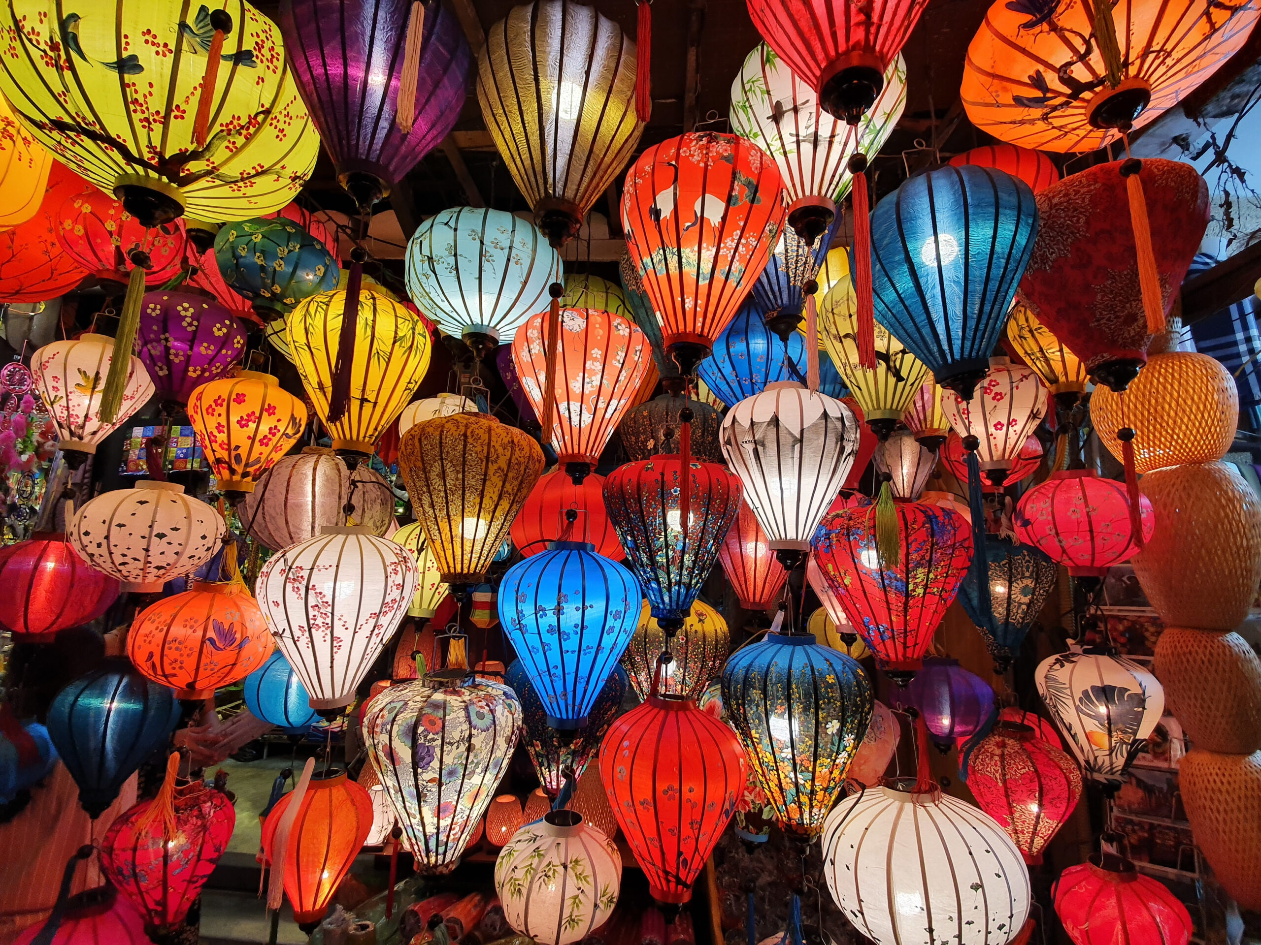 A closeup shot of colorful lanterns in Hoi An, Vietnam